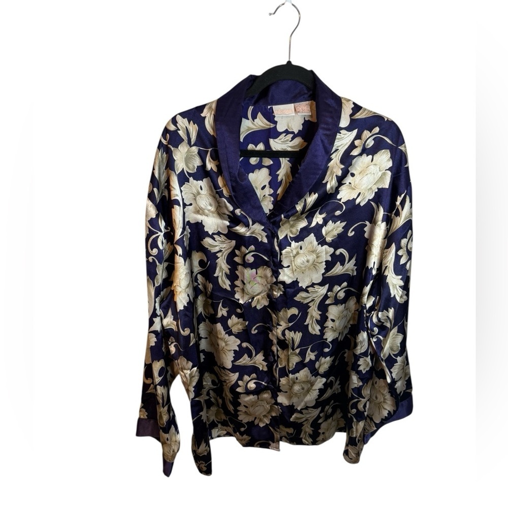 Adonna Vintage Satin Floral Pajama Top
